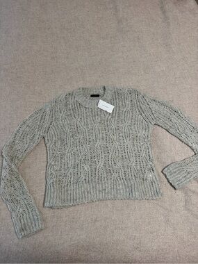 ATM Anthony Thomas Melillo Light Gray Open-Knit Crewneck Sweater